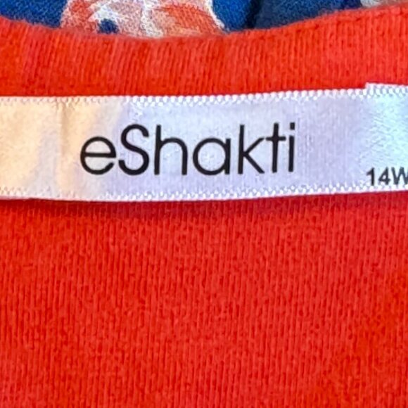 eShakti Flamingo Print Jersey Bodice Dress with Side Pockets Peach and Blue  14W - Picture 7 of 10